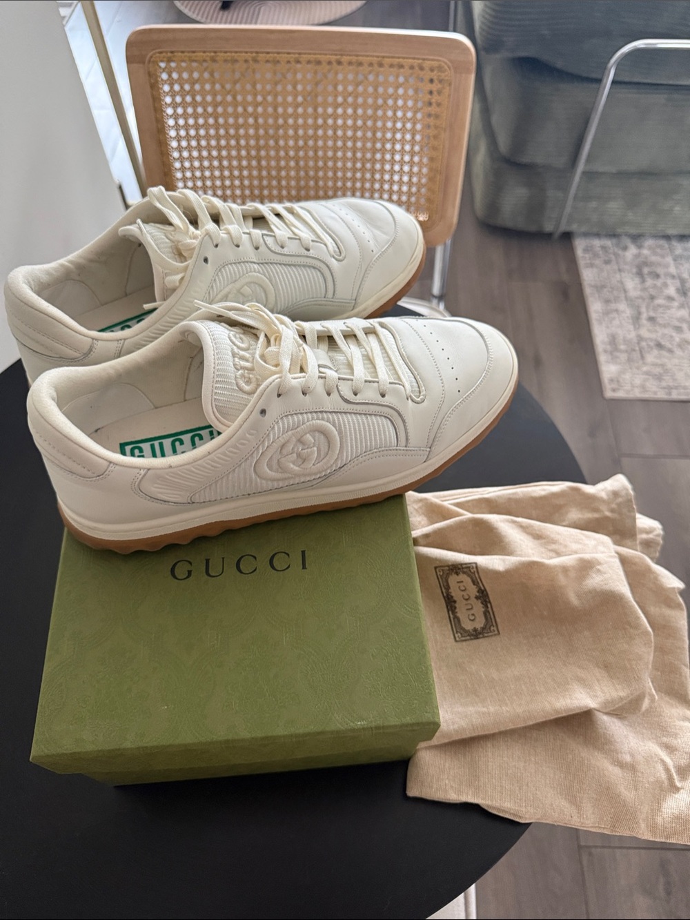 Gucci Off-White Leather Men's Sneakers with Gum Sole